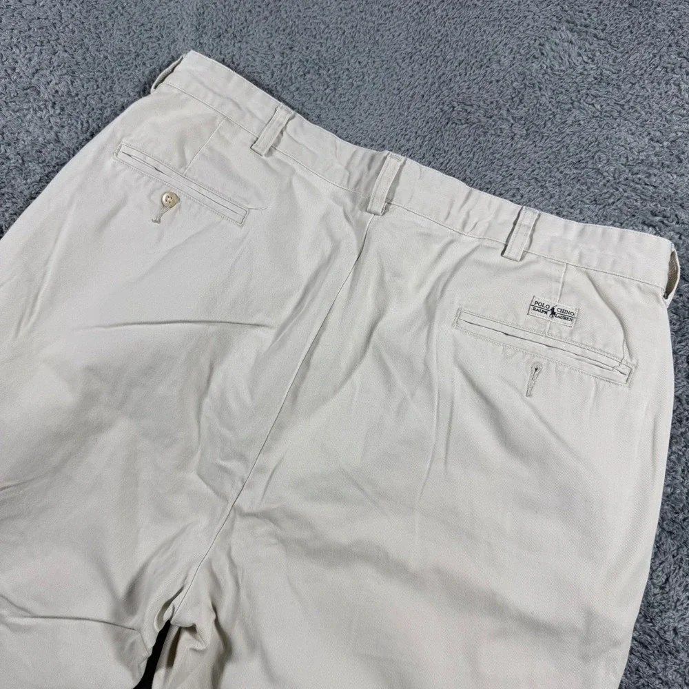 VTG Polo Ralph Lauren Andrew Pant Men 38x34 Tan Double Pleated Chino USA Fabric